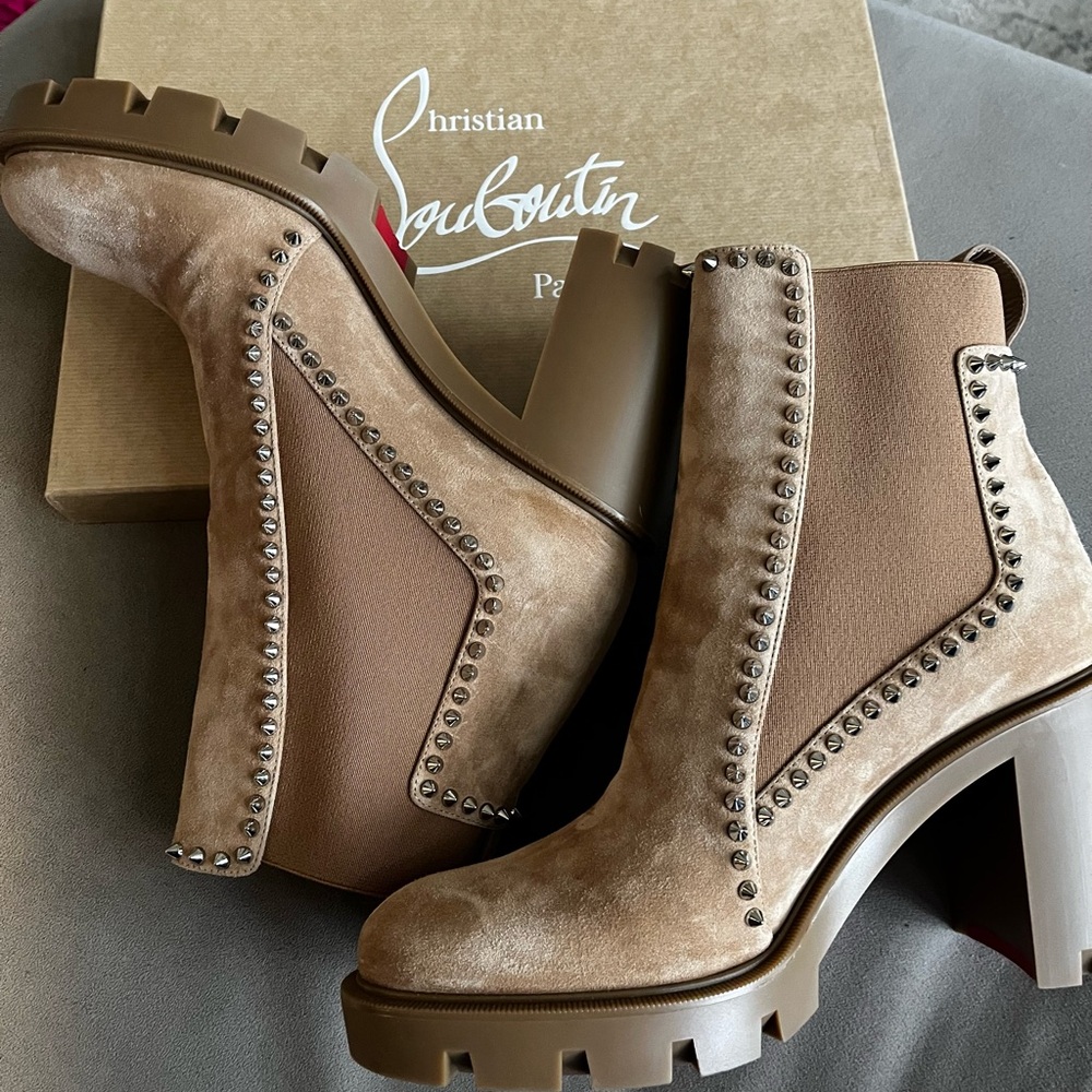 Christian Louboutin Tan Heeled Boots with Red Soles